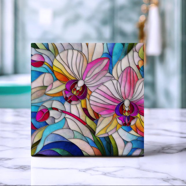 Carreau Orchidée colorée Mosaïque Art (Créateur téléchargé)