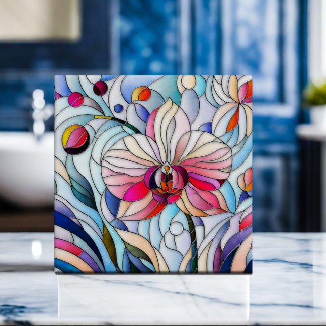 Carreau Orchidée colorée Mosaïque Art (Créateur téléchargé)
