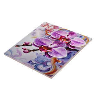 Carreau Orchidées roses vibrantes sur fond artistique