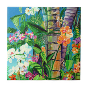 Carreau Orchidées tropicales avec Palmiers Carrelage en cé