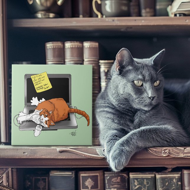 Carreau Ordinateur portable amusant pour chat orange (Créateur téléchargé)