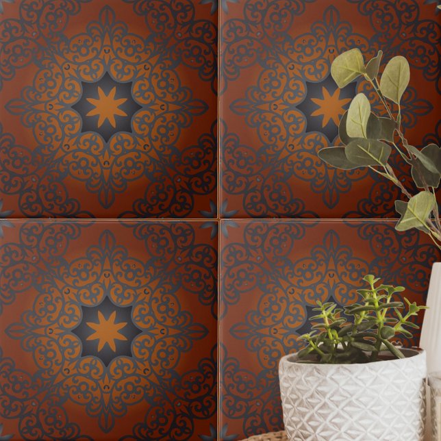Carreau Oriental Noir Brown Rouge Ombre Motif Arabesque (Créateur téléchargé)
