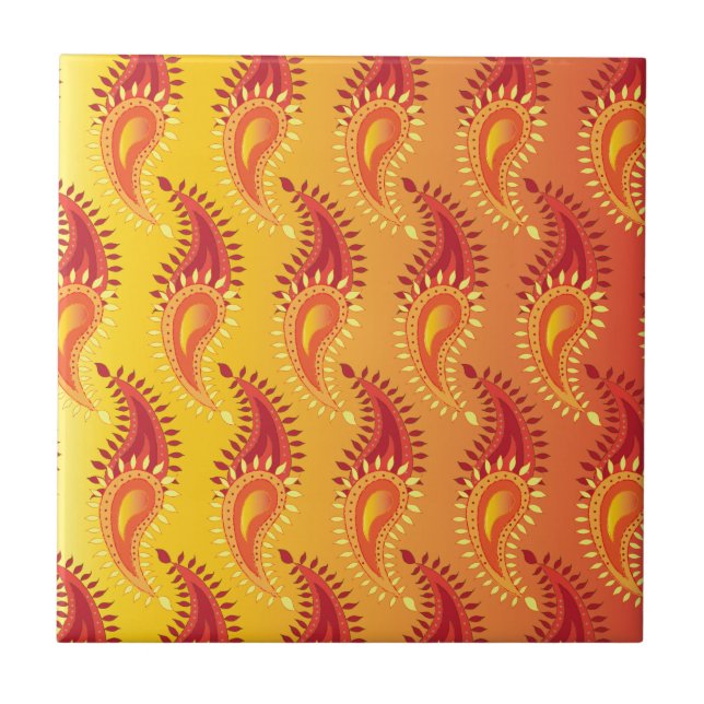 Carreau Oriental Orange Twin flamme Persian Paisley Motif (Devant)