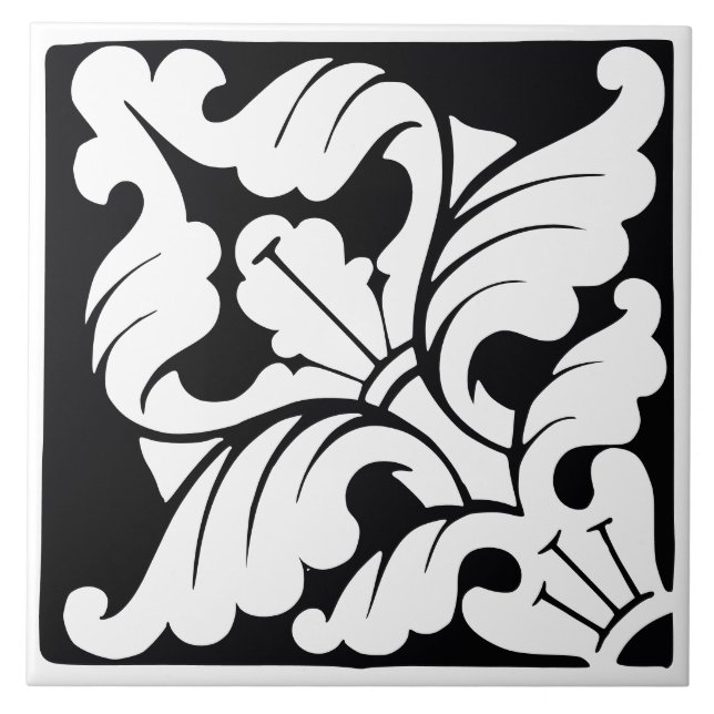 Carreau Orientation diamant : Flourish noir et blanc (Devant)