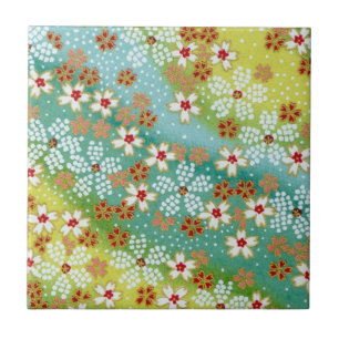 Carreau Origami jaune bleu de fleurs de cerisier de Sakura