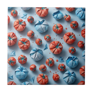 Carreau Origami Tomates Motif Rouge Bleu