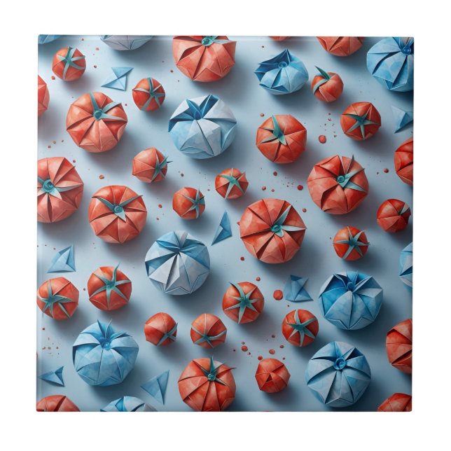 Carreau Origami Tomates Motif Rouge Bleu (Devant)