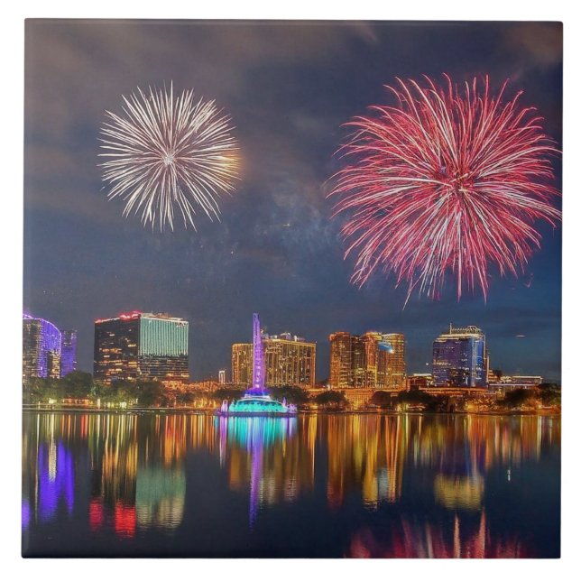 Carreau Orlando Florida Lake Eola Fireworks & Fontaine (Devant)