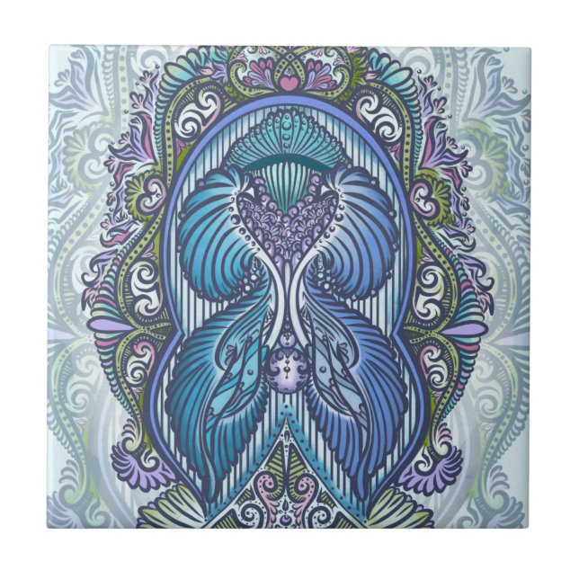 Carreau Ornat bleu et design Mandala Turquoise (Devant)