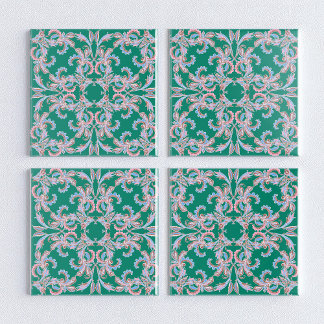 Carreau Ornate Floral Filigree Tile in Emerald Green
