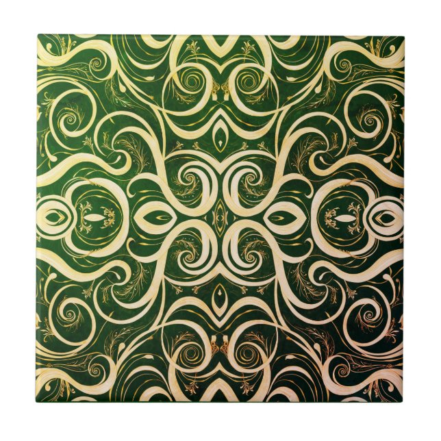Carreau Ornate Green and Gold Tile Design (Devant)