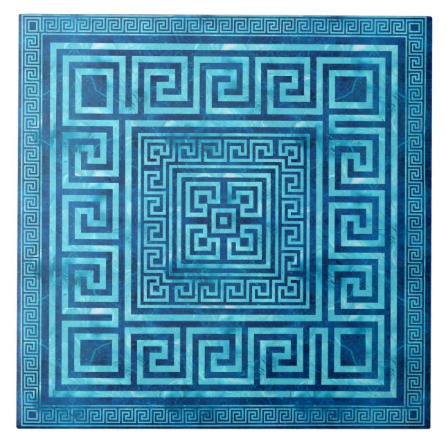 Carreau Ornement de clé grecque - Mander grec - Marbre ble (Devant)