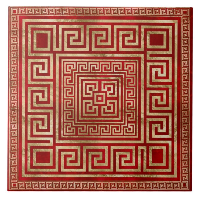 Carreau Ornement de clé grecque - méandre grec - rouge pro (Devant)