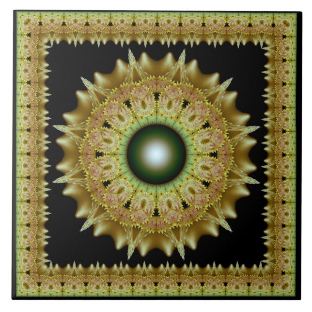 Carreau Ornement de mandala fractal doré (Devant)