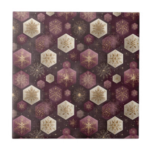 Carreau Ornement de Noël en prune de luxe motif flocon de