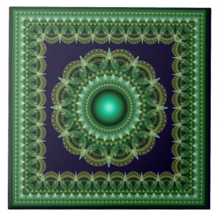 Carreau Ornement encadré fractal kaleidoscopique vert