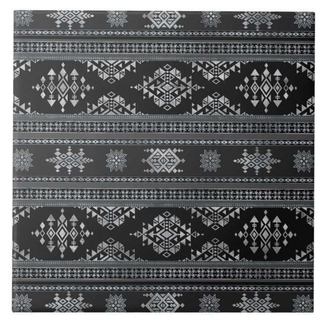 Carreau Ornement épique - Argent en nuances de gris (Devant)