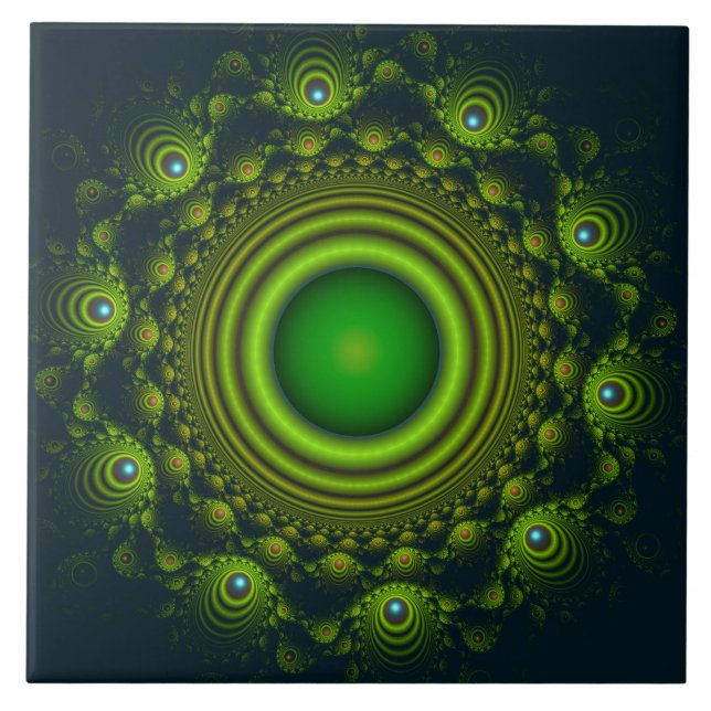 Carreau Ornement hypnotique fractal vert (Devant)