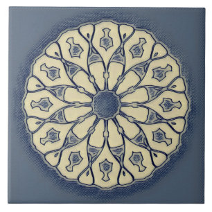 Carreau Ornement Mandala Radial Bleu-Beige Vintage