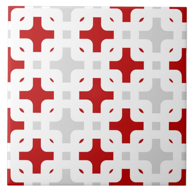 Carreau Ornement, moderne, bordeaux, blanc, gris clair (Devant)