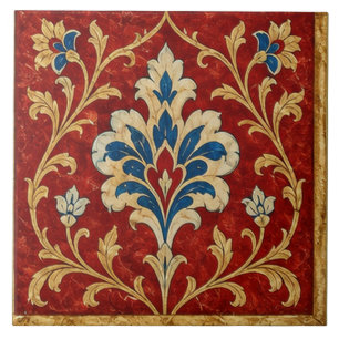Carreau Ornement Ottoman à Fleurs Rouges Iznik  