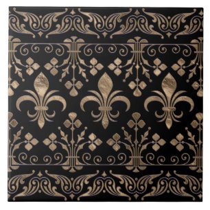 Carreau Ornement royal noir et or Fleur de lis