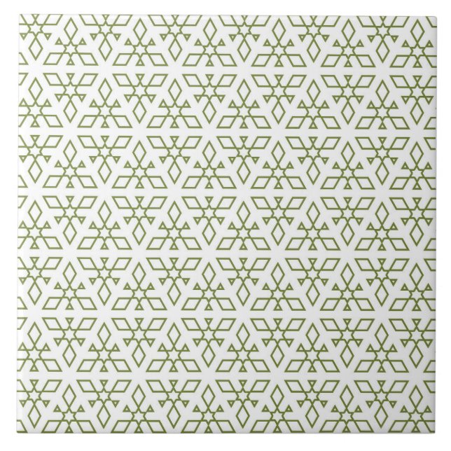 Carreau Ornement, vert olive, blanc, motif, hexagramme (Devant)