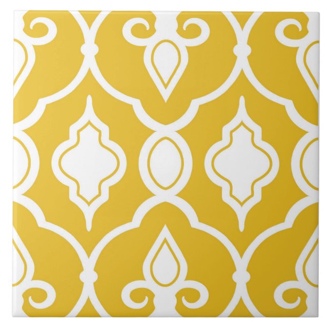 Carreau Ornements modernes, moutarde jaune, blanc, motif (Devant)