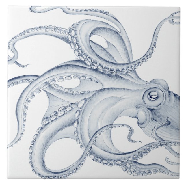 Carreau Otopus bleu Cephalopod Craken Encre (Devant)