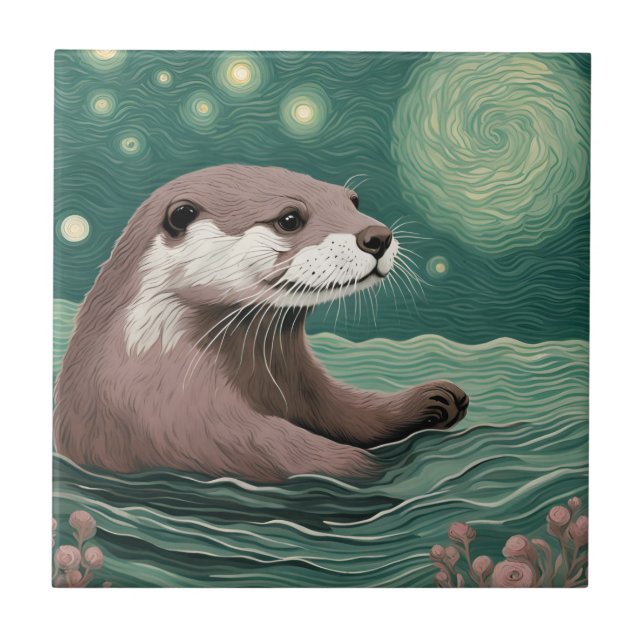Carreau Otter dans une nuit étoilée Ocean Sage et couleur  (Devant)