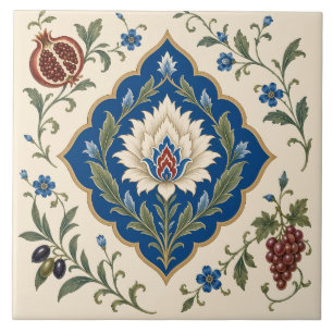 Carreau Ottoman Iznik Floral   Bleu Botanique Grenade