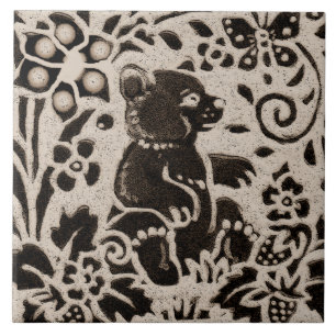 Carreau Ours Batik Stoneware Bois Animal Tan Grey