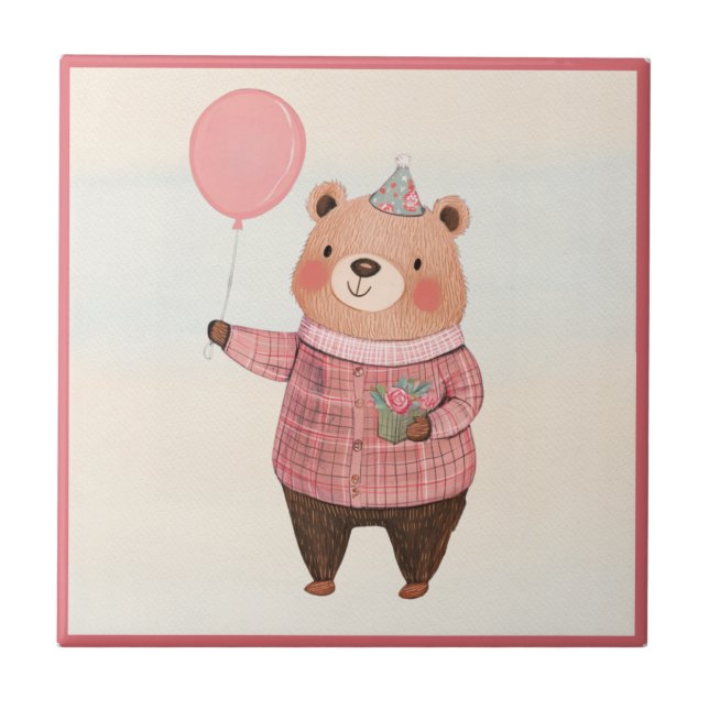 Carreau Ours Casquette floral avec pull-over rose (Devant)