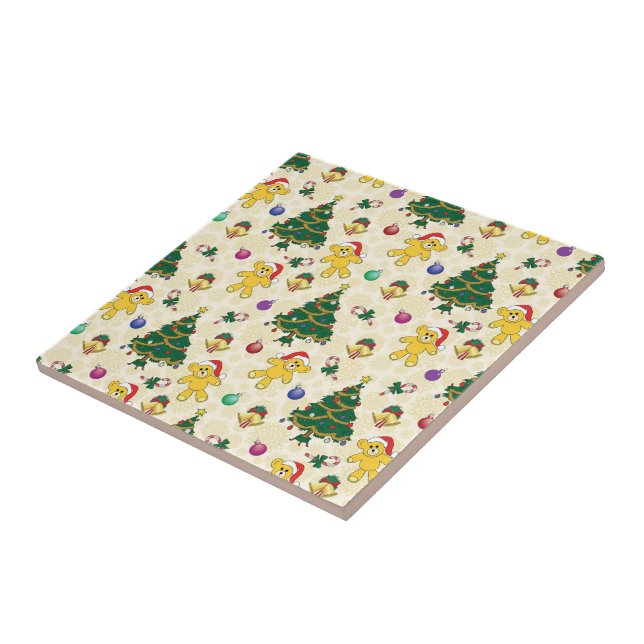 Carreau Ours de Noël, cloches et arbres (Côté)