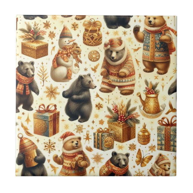Carreau Ours de Noël Vintage (Devant)