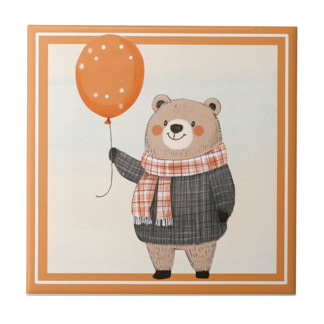 Carreau Ours de Sweat Plaid Gris avec Écharpe Plaid Orange (Devant)