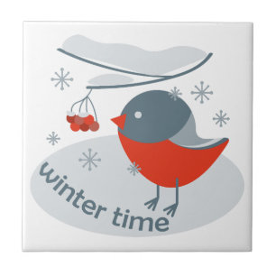 Carreau Ours d'hiver et baies de raies rouges