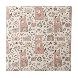 Carreau Ours en peluche arc-en-ciel neutre marron et taupe