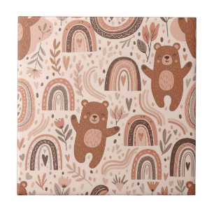 Carreau Ours en peluche bohème arc-en-ciel marron beige ro