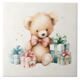 Carreau Ours en peluche mignonne avec cadeaux de Noël