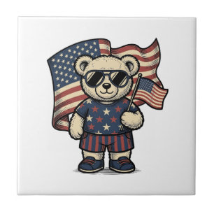 Carreau Ours en peluche patriotique vintage gravure chemis