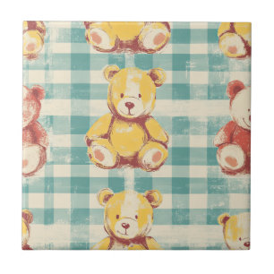 Carreau Ours en peluche vintage shabby chic motif gingham