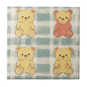 Carreau Ours en peluche vintage shabby chic motif gingham 