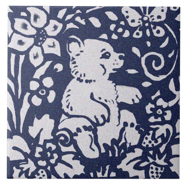 Carreau Ours Gris Bleu Granit Pierre Bois Animal Art (Devant)