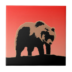 Carreau Ours Grizzly au Coucher de Soleil - Art Animalier