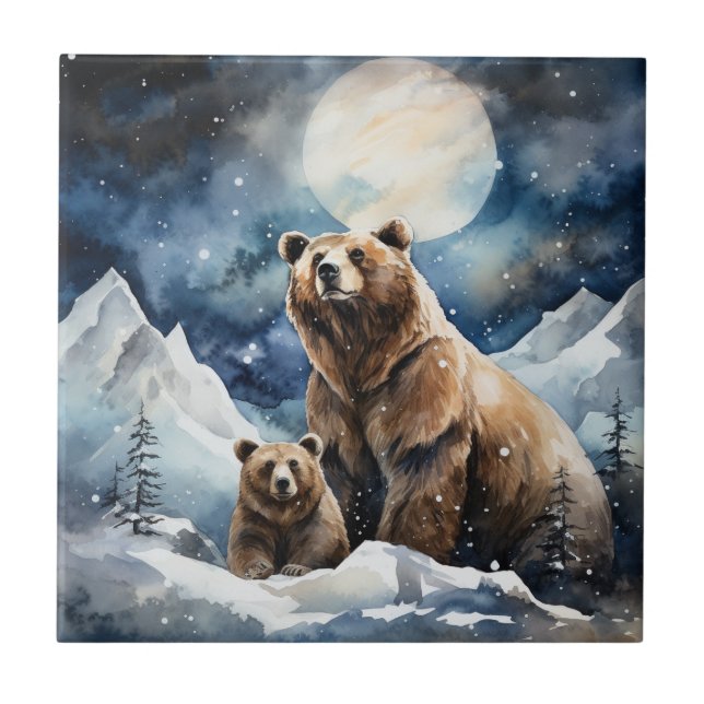 Carreau Ours Grizzly et Bébé (Devant)