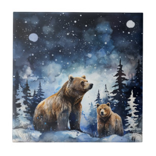 Carreau Ours Grizzly et bébé