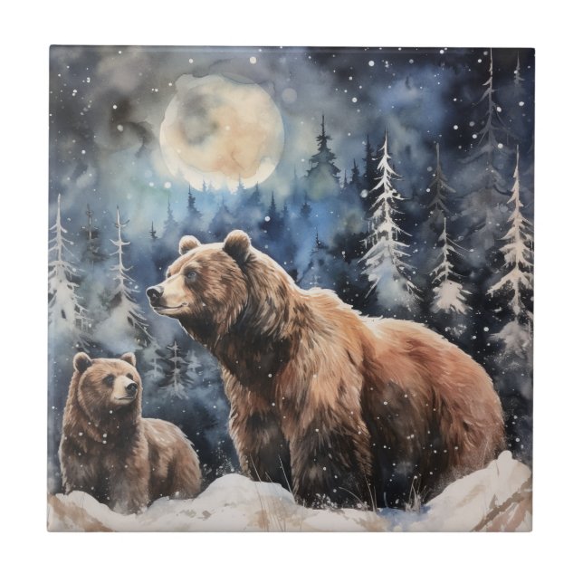 Carreau Ours Grizzly et bébé (Devant)
