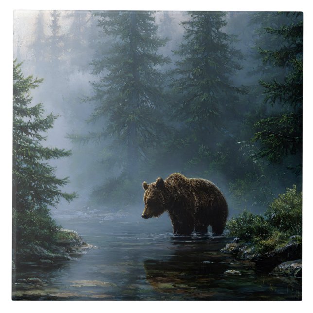 Carreau Ours Grizzly Forêt Brumeuse (Devant)