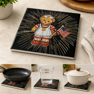Carreau Ours Infirmière Vintage avec Feux d'Artifice Blanc